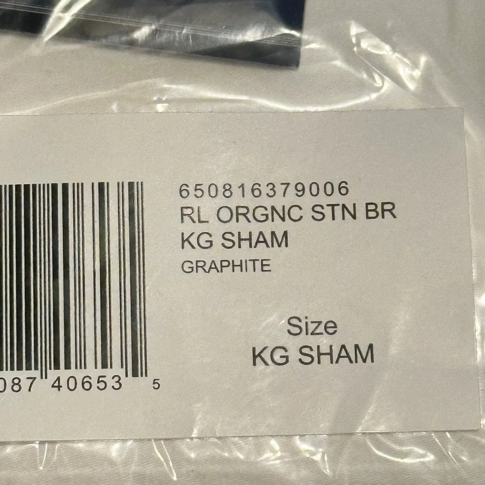 NEW Ralph Lauren Organic Cotton Sateen Border King‎ Sham Graphite